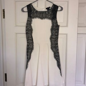 Girls Black Lace & White Fit and Flare Dress